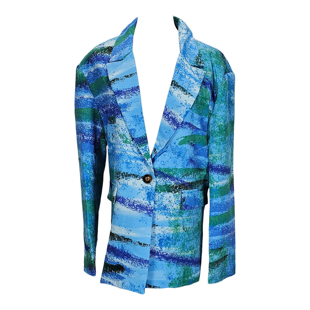 Shein Abstract Blue & Green Women's Blazer - Make Waves in Style!/XL